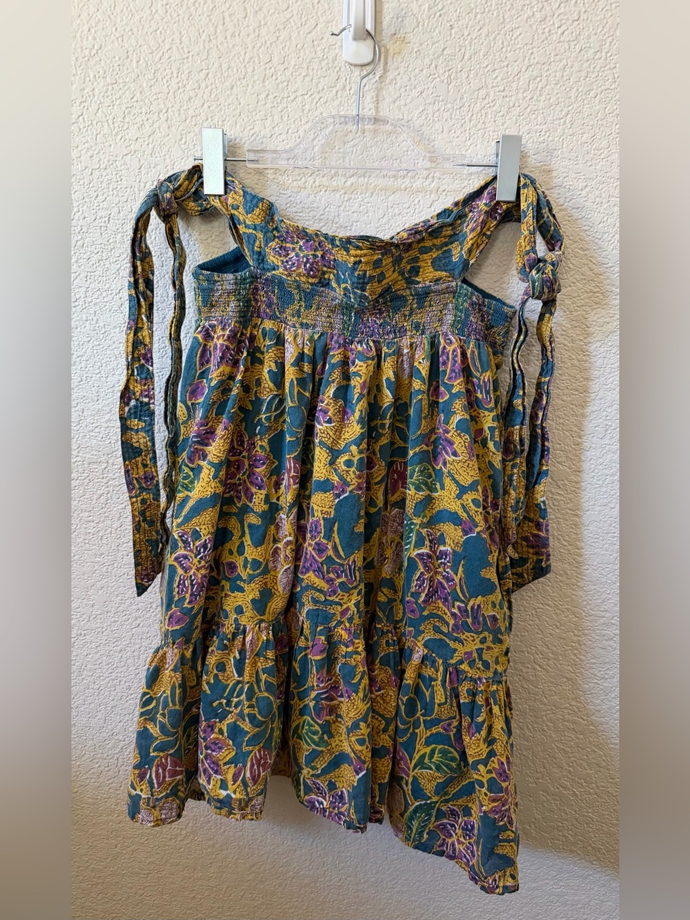 Cleobella Size Large Violette Organic Cotton Off Shoulder Tie Lined Mini Dress